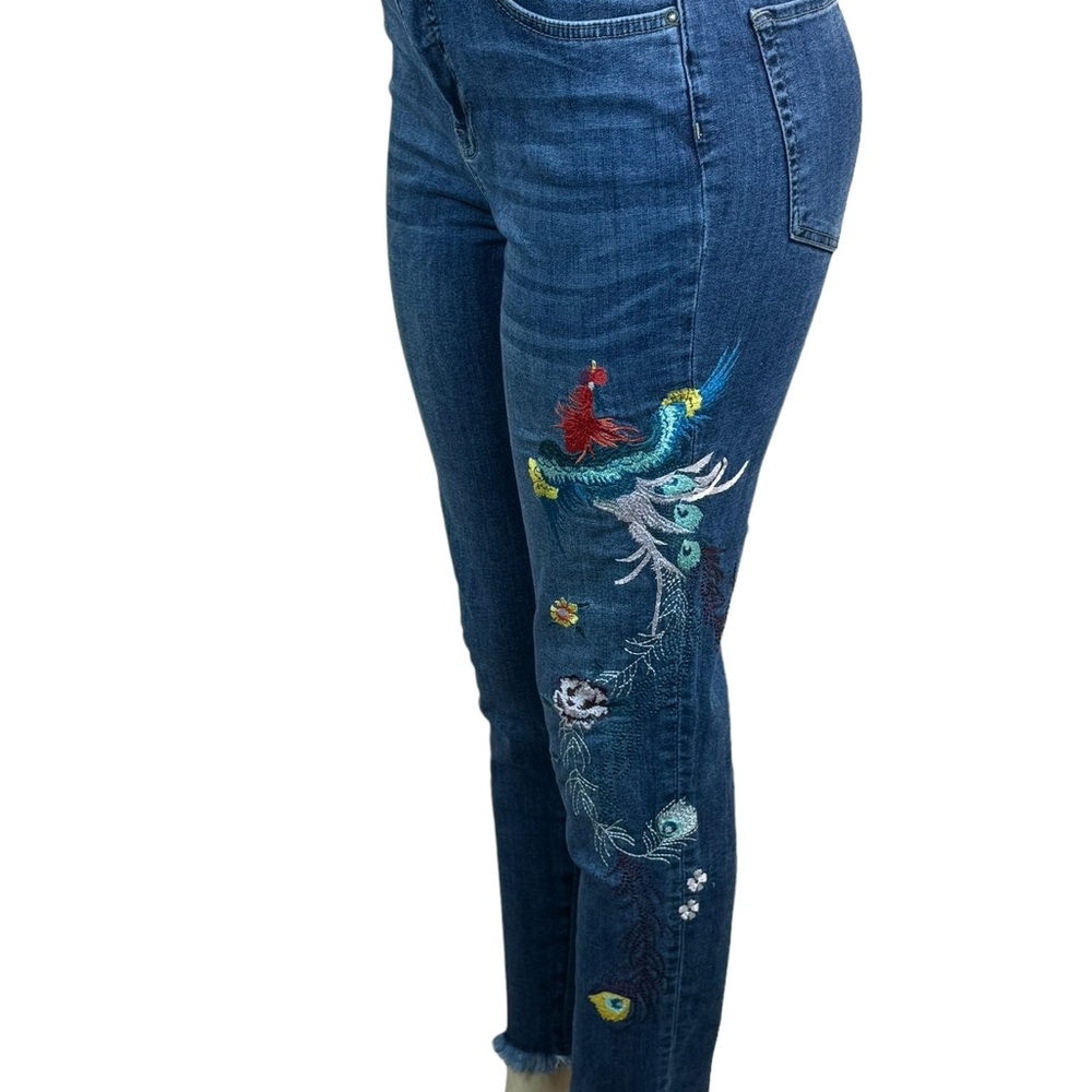 Free People Embroidered Skinny Jeans Pants Peacock Raw Hem Women’s Sz30/Us 10